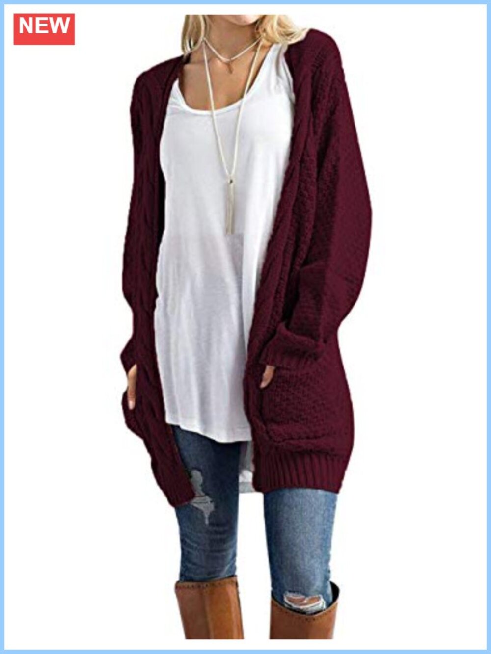 Women's Long Open Front Lightweight Knit Cardigan Sweater with Pockets